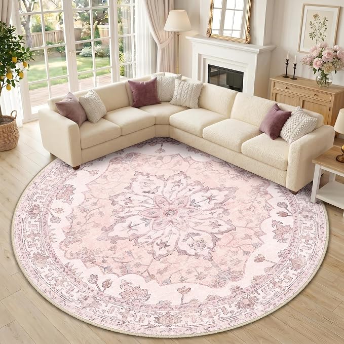 RELEANY Washable Area Rug, Round 10ft, Water Repellent, Pet Friendly, Vintage by RELEANY