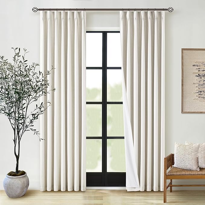 Natural Pinch Pleated Linen Blackout Curtains 84 Inch Length 2 Panels Set | by Twodrapes