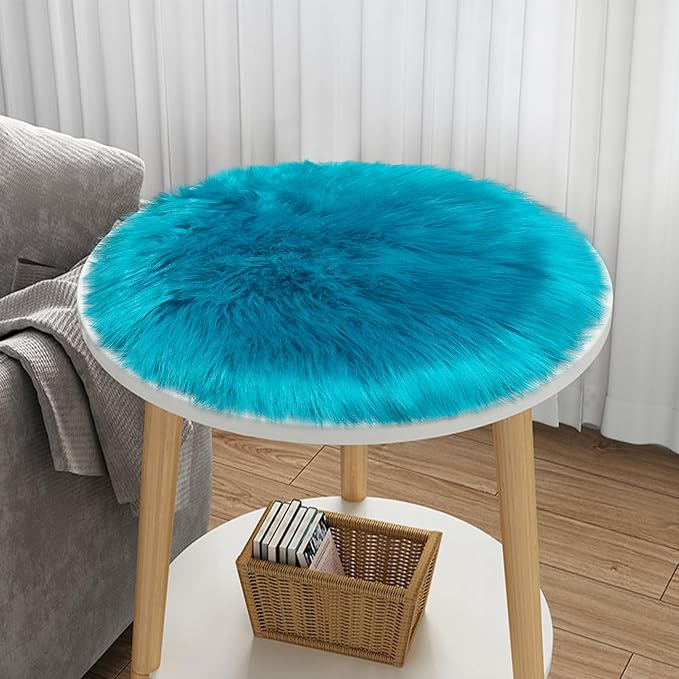 1.3ft Small Round Blue Rug, Thick Furry Fluffy Carpet - Image 5