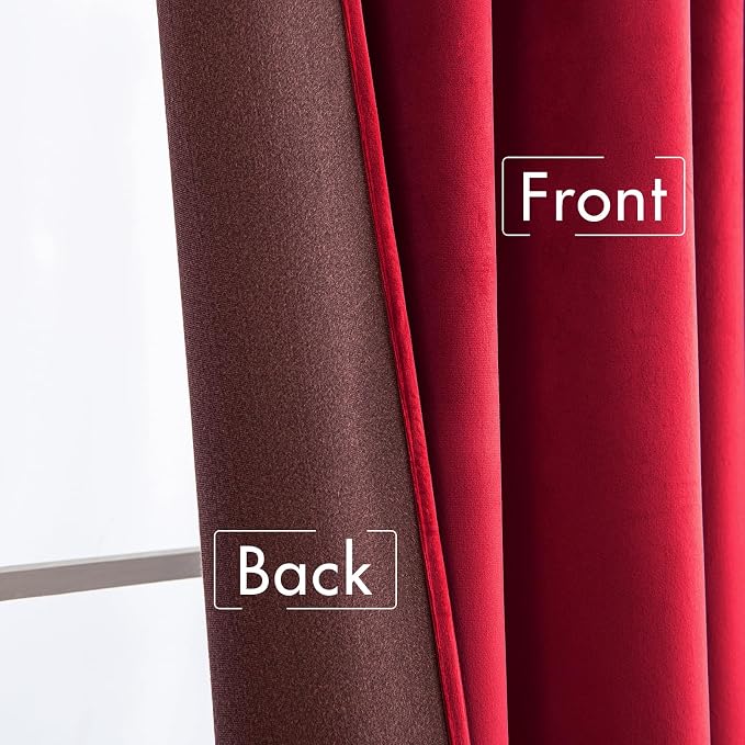 MIULEE Velvet Curtains 52x84 inches 2 Panels Red Blackout Curtains | Luxury - Image 6
