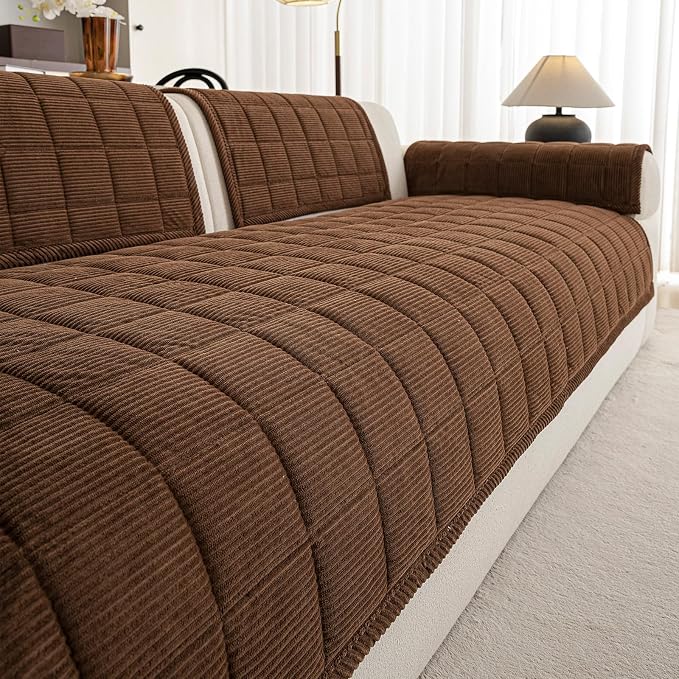 Velvet Couch Covers for Sectional Sofa Washable, Non-Slip L Shaped Sectional by PJLZJFBY