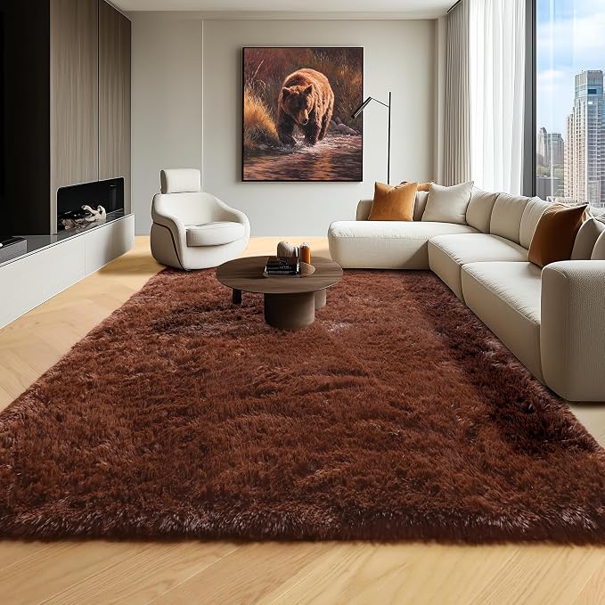 Brown Rugs for Living Room Bedroom, 5x8 Fluffy Bedside Area Rug, Soft Plush - Image 5