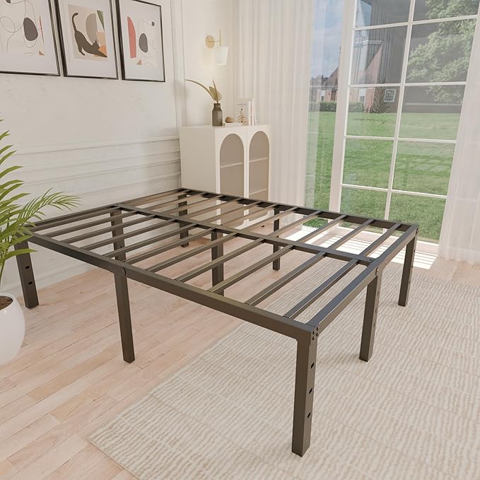ALDRICH 18 Inch Metal Bed Frame Queen Size - Black Basic Steel Slats Platform, Easy Assembly Heavy Duty Noise Free Bedframes, No Box Spring Needed