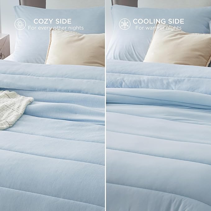 Bedsure King Comforter Set - Cooling and Warm Bed Set, ICY Blue Reversible Bedding for All Season, 3 Pieces, 1 King Size Comforter (102"x90") and 2 Pillow Cases (20"x36")
