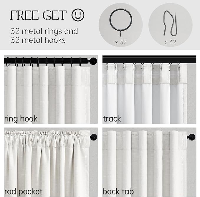 Topfinel White Linen Blackout 96 Inch Curtains - Image 3