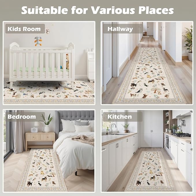 Beige Hallway Runner Rug 2x5 for Bedroom Kitchen | Ultra-Thin;Boho Style;Non - Image 5