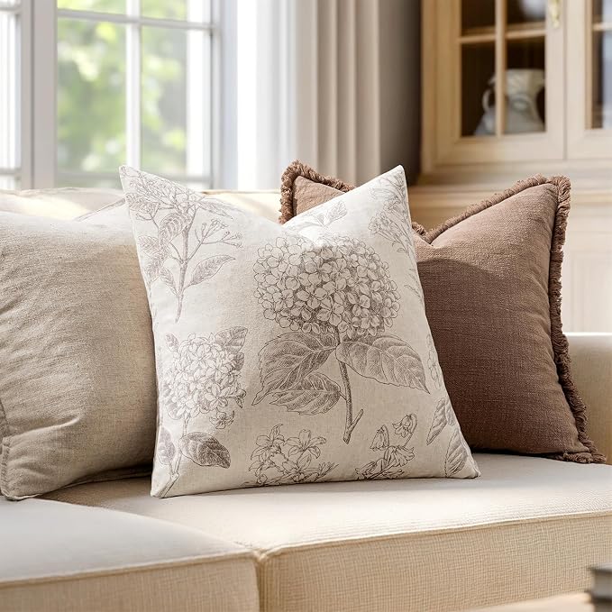 Set of 2 Decorative Floral Pillow Covers 20x20 Inch Light Camel | Neutral - Image 3
