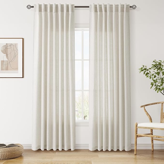 Mousse White Linen Curtains 84 Inches Long by Nanspring