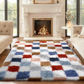 Ophanie Checkered Rainbow Rug for Living Room Bedroom, Colorful Fluffy Soft by Ophanie