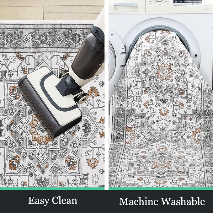 HEBE Hallway Runner Rug 2'x8', Washable Non Slip Kitchen Rug Runner | Soft Boho - Image 6