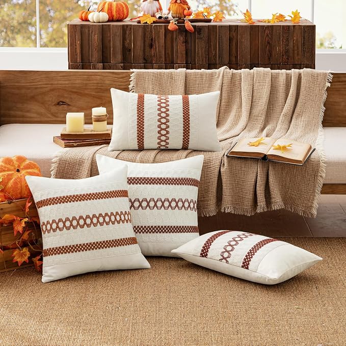 MIULEE Set of 2 Fall Burnt Orange Decorative Pillow Covers 18x18 | Farmhouse - Image 3