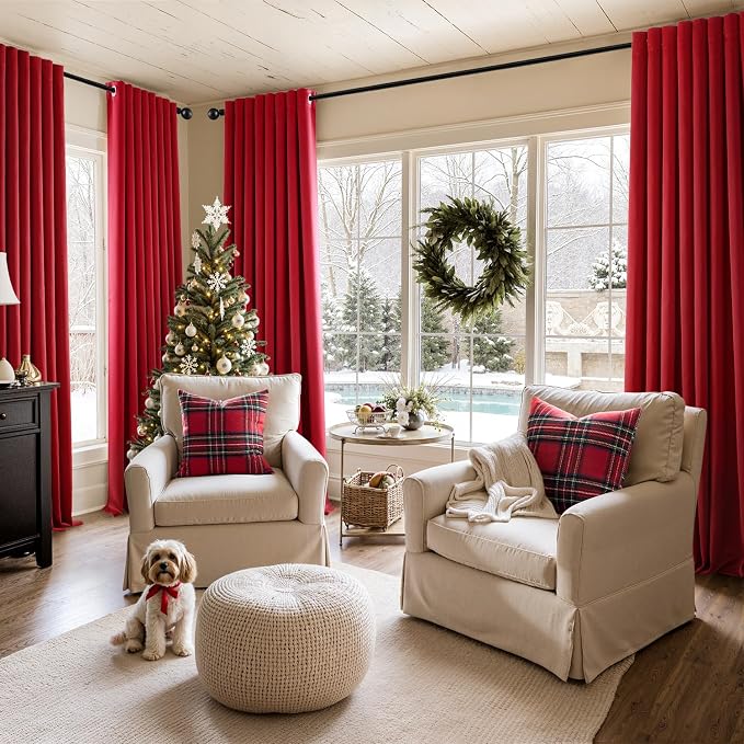 MIULEE Blackout Curtains for Bedroom 2 Panels 40x90 Inch Long Christmas Red | - Image 6