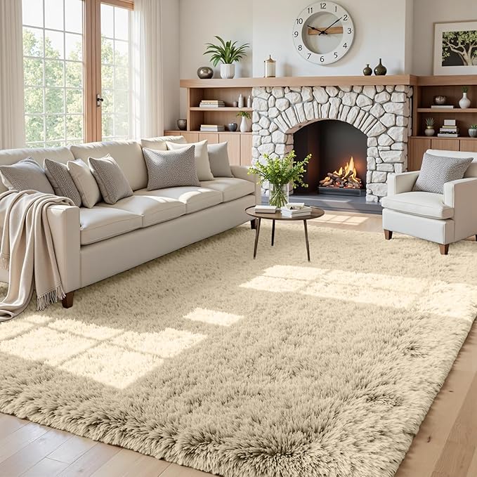 5x7 Fluffy Shag Area Rugs for Living Room Bedroom: Soft Plush Carpet Beige | - Image 2