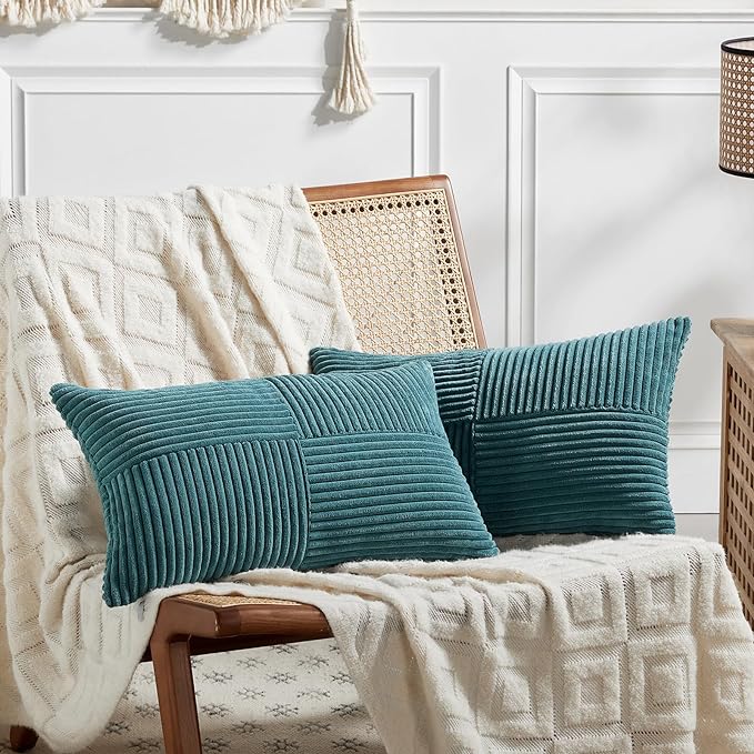 Fancy Homi 2 Packs Teal Long Lumbar Decorative Throw Pillow Covers 12x24 Inch by Fancy+Homi