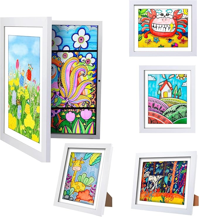 [4-Pack]Kids Artwork Frames Changeable - Kids Art Frame,Kids Art Frames Front Opening Holds 150,Children Art Projects Kids Art Frames,10x12.5 Picture Frame for Display Kid Art Work,With Storage(White)