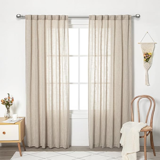 MYSKY HOME Cotton Curtains for Living Room Farmhouse Semi Sheer Light Filtering - Image 2