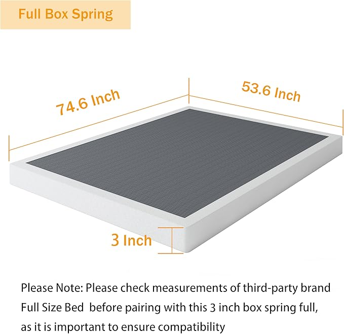 Box Spring Full - 3 Inch Heavy Duty Low Profile Metal Box Springs for Full Bed, Mattress Foundation, Easy Assembly,Easy Clean Cover