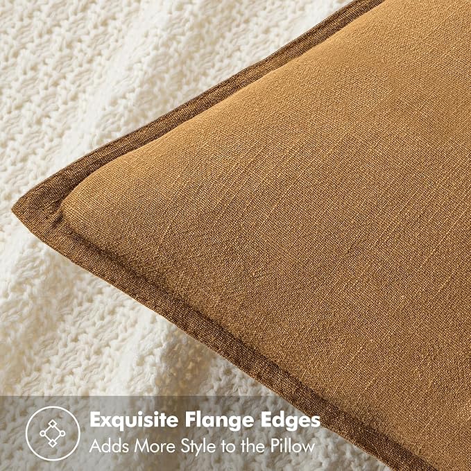 MIULEE Decorative Linen Euro Sham Pillow Covers 22x22 Inch Hazel | Boho - Image 2
