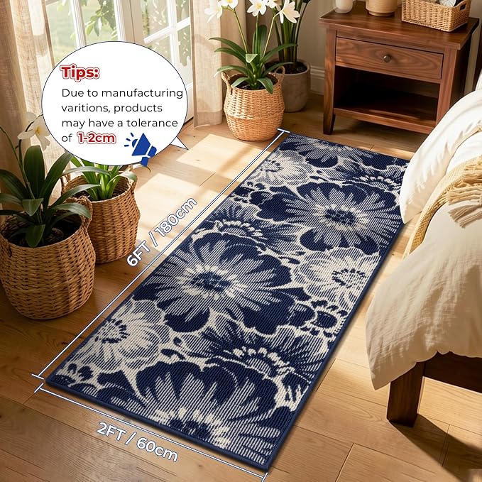 Findosom Hallway Runner Rug 2x6, Non Slip High-Low Textured Floral Washable - Image 2