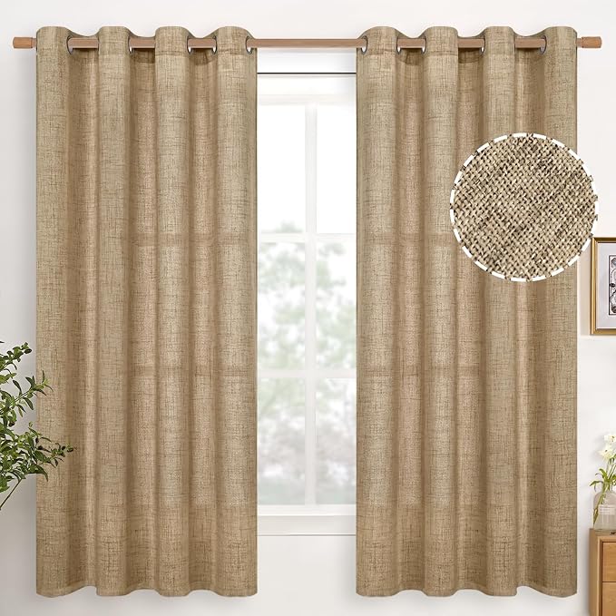 YoungsTex Burlap Linen Curtains 63 Inch Length 2 Panels by YoungsTex