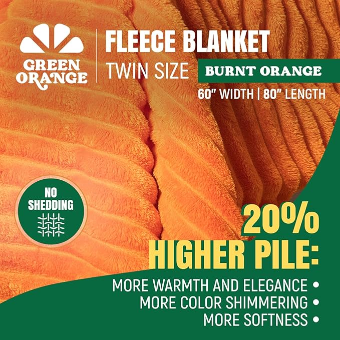 GO Premium Ultra Soft Twin Blanket for Couch - Orange Fleece Blanket for Living Room, Bedroom, Home Decor - Small Couch Blanket for Men, Women (60x80 Inches)