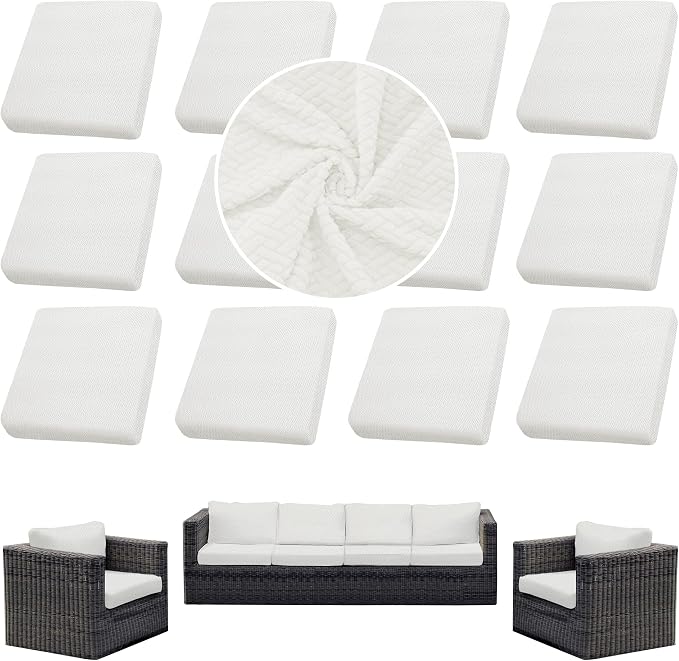12PCS Patio Cushion Covers, Patio Furniture Couch Seat Slipcovers | Washable by SUKAIKEQA