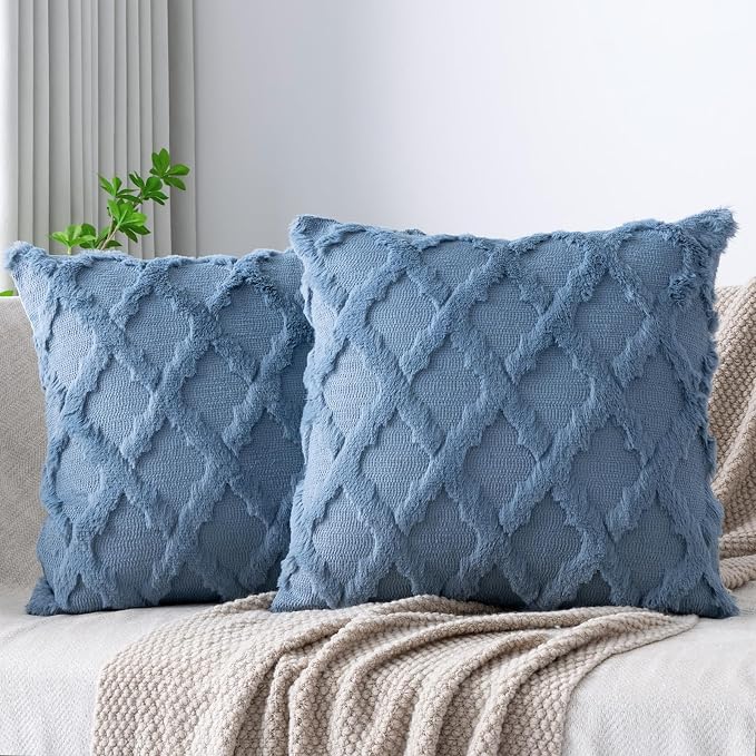 Set of 2 Soft Moroccan Throw Pillow Covers 20x20 Inch Plush Boho Decorative by Cozoomy