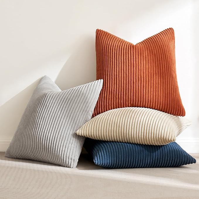 MIULEE Soft Corduroy Decorative Throw Pillow Covers Blue-Yellow 18x18 | Set of 4 - Image 7