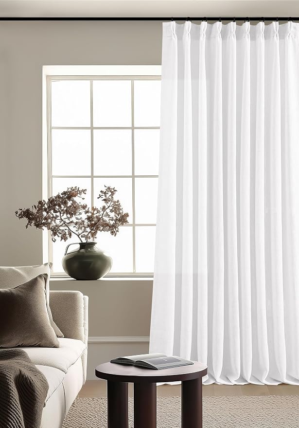 Snow White Pinch Pleated Linen 108 Inch Curtains 60 Inch Width | Linen Blend - Image 8