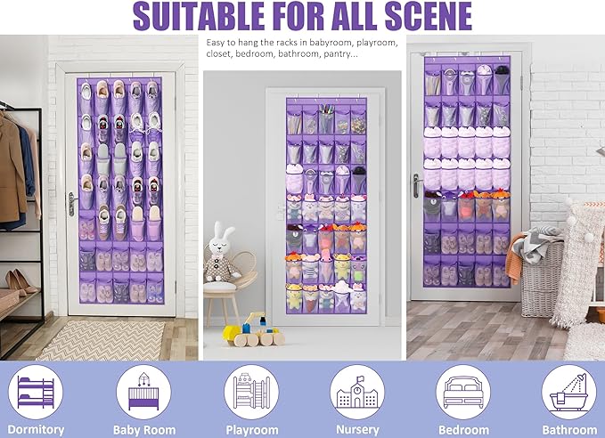 Tiblue Over The Door Shoe Organizer - 35 Mesh Pockets, Hanging Shoe Rack & Holder For Sneakers, Women's High Heels, Lavender