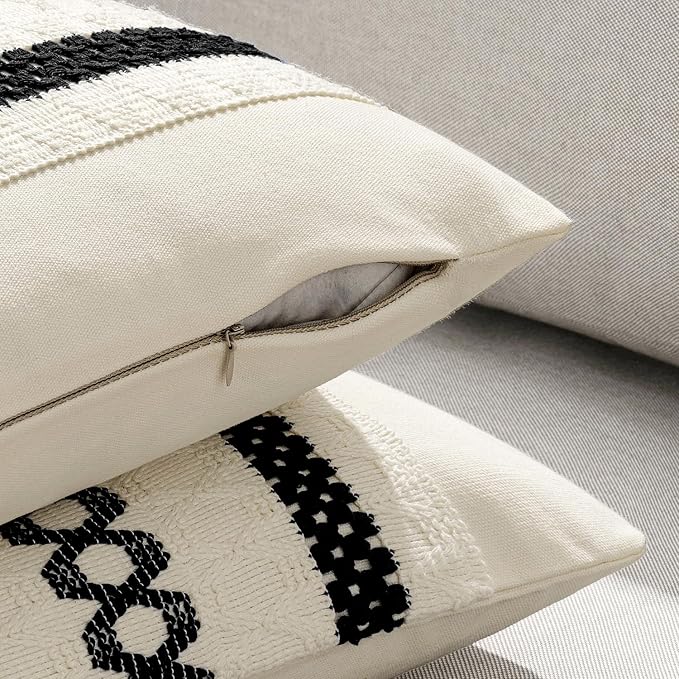 MIULEE Set of 2 Black Boho Decorative Lumbar Pillow Covers 12x20 Inch | - Image 5
