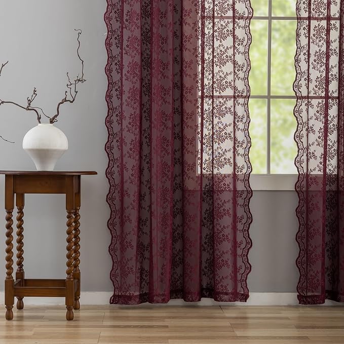 YJ YANJUN Vintage Lace Curtains 72 Inch Length -Dark Maroon Curtains - Image 5