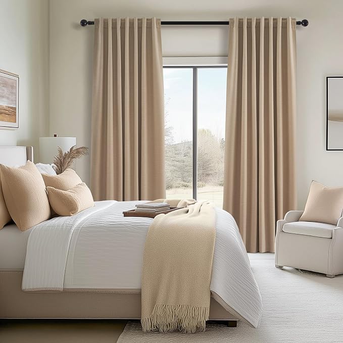 Topfinel Tan Blackout Curtains for Living Room 100 inch Long, Thick Linen Pinch - Image 2