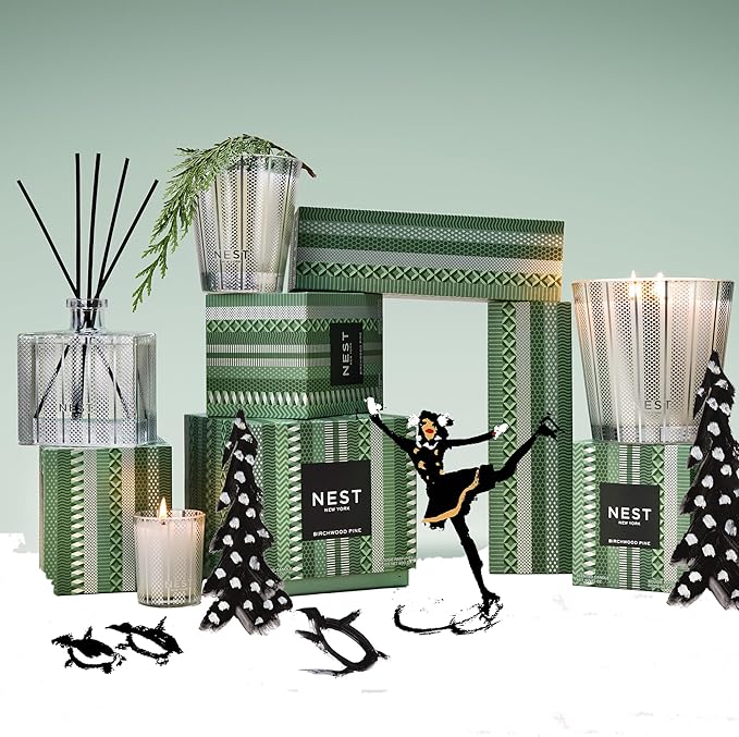 NEST New York Reed Diffuser, Birchwood Pine - 5.9 fl oz - Fragrance for Up to 90 Days - Reusable, Refillable Glass Holder - Includes 8 All-Natural Reed Sticks - Flame Free