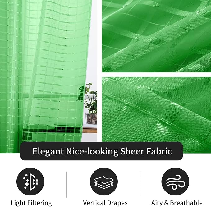 SpaceDresser Check Sheer Curtains 54 Inches 2 Panels Set, Rod Pocket Plaid - Image 5