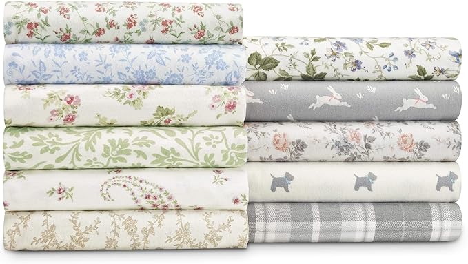 Laura Ashley Home | Flannel Collection | Premium Ultra Soft Cozy Lightweight Cotton Flannel Bedding Sheet Set, Wrinkle, Anti-Fade, Stain Resistant & Hypoallergenic, Twin, Audrey Pink (201589)