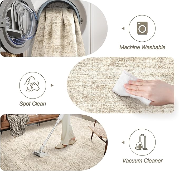 Soalmost 2x3 Washable Rugs for Kitchen, Small Area Rug Beige | Non-Slip Vintage - Image 4