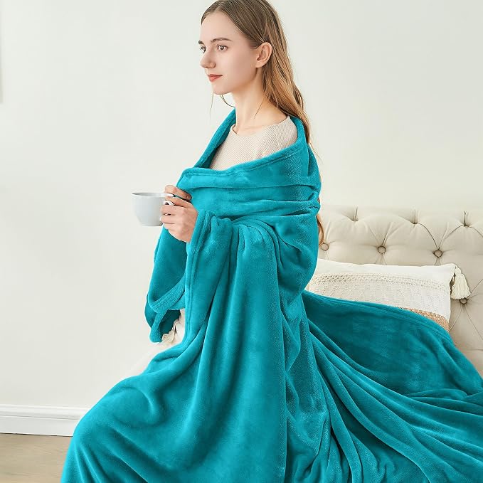 BEDELITE Fleece Blanket Soft Plush Queen Size Bed Blanket Teal Blue 90"x90" | - Image 8