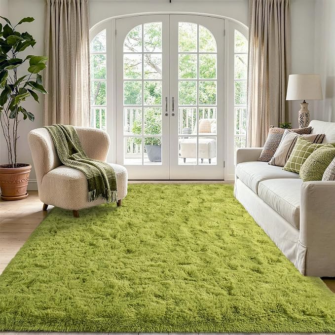 6x9 Large Green Fluffy Soft Area Rug Non-Slip - Image 2