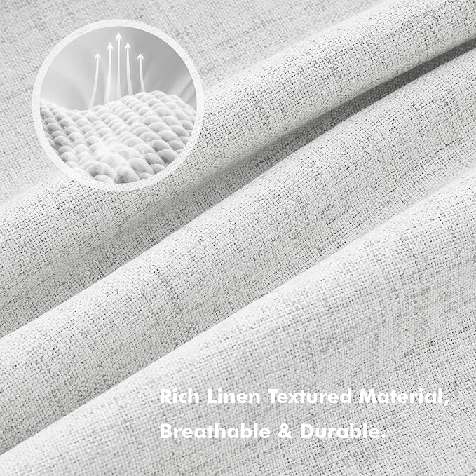 MIULEE 100% Blackout Linen Curtains 42 x 84 Inch Heathered White 2 Panels | - Image 3