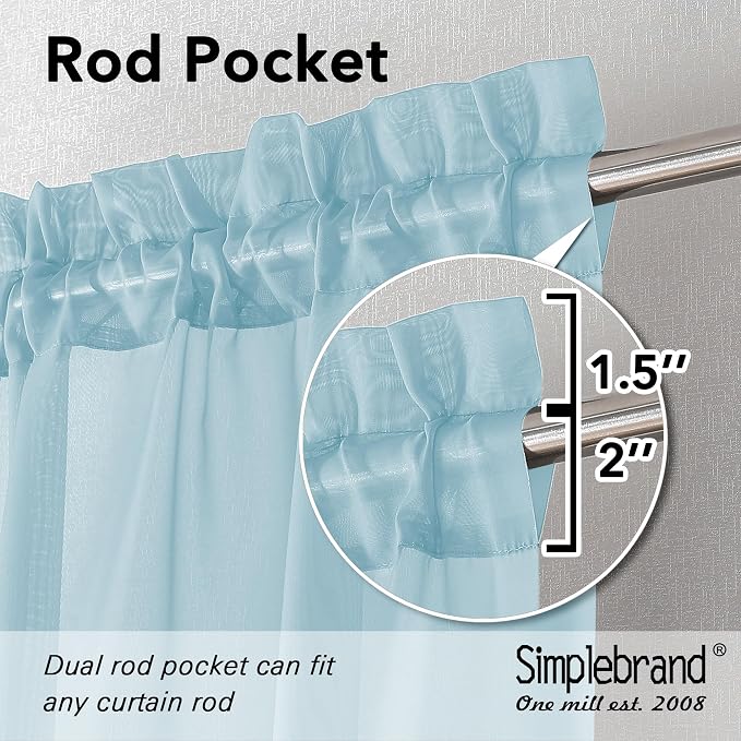 Simplebrand Sky Blue Sheer Curtains 63 Inch Length 2 Panels, Rod Pocket Solid - Image 2