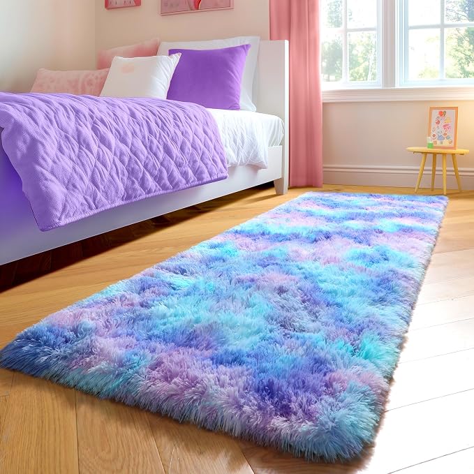 Amdrebio Purple Rainbow Mermaid Fluffy Runner Area Rug 2x6 - Image 5