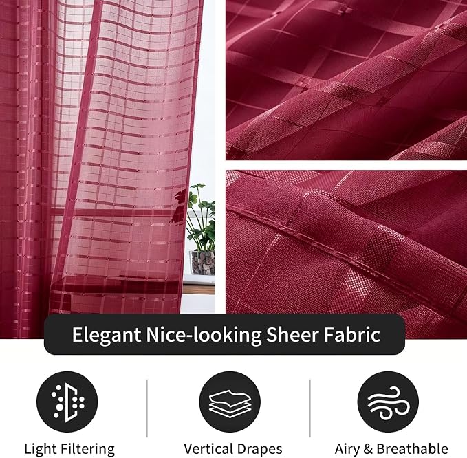 SpaceDresser Check Sheer Curtains 108 Inches Long - Image 4