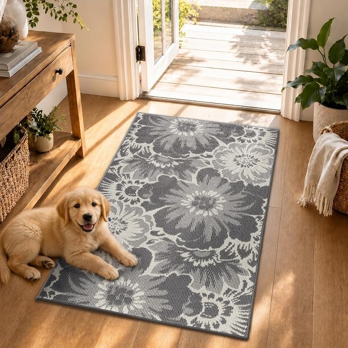 Findosom Washable Area Rug 3x5, Non Slip High-Low Textured Floral Rugs - Image 7