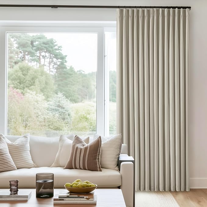 Oatmeal Pinch Pleated Full Blackout Curtains Linen Blend 80 Inches Long | Room - Image 7