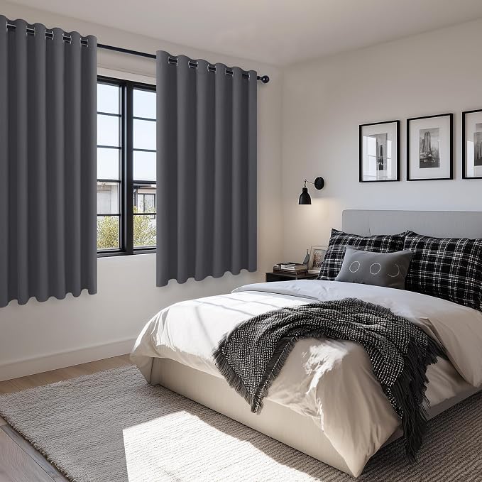 Grommet Blackout Curtains for Bedroom, 70 x 63 Inches, Dark Grey | Thermal - Image 6