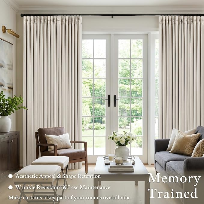 60 Inch Wide Pinch Pleated 100% Blackout Curtains 96 Inches Long, Natural | - Image 3