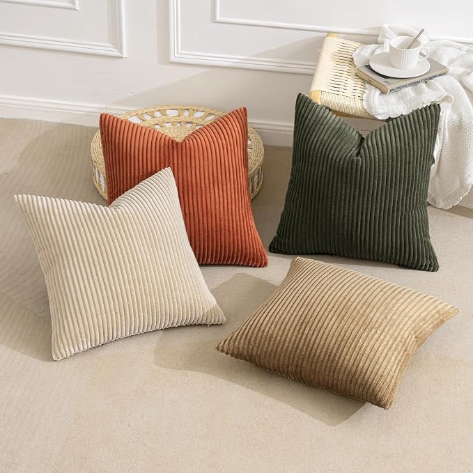 MIULEE Fall Corduroy Decorative Throw Pillow Covers Rust-Olive Green 24x24 | - Image 4