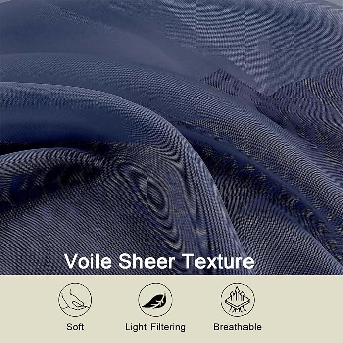 Sheer Navy Blue Curtains for Bedroom Living Room 63 Inch Length 2 Panels - Image 3