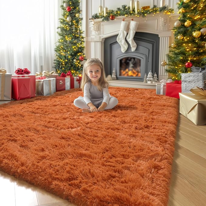 Amdrebio Burnt Orange Shag Area Rug 9x12 - Image 7